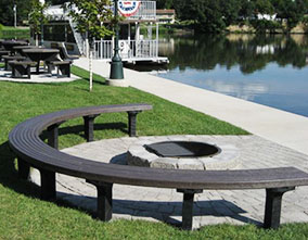 Four 5' curved benches make a 10' diameter semicircle (inground brown with black legs – 251BR) 
